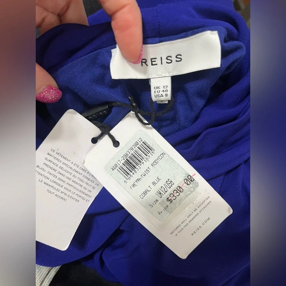 Reiss Freya Dress front twist long sleeves turtle neck in Royal blue - Picture 8 of 9